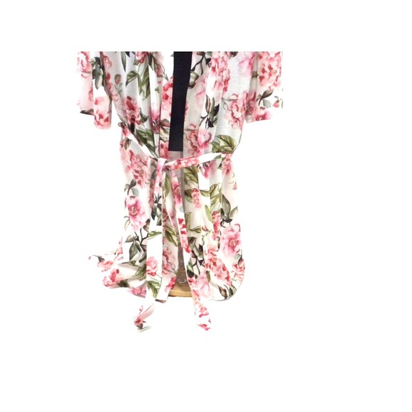 Show Me Your Mumu Robe One Size OS Pink Floral Open Front Belted Kimono - Picture 3 of 8